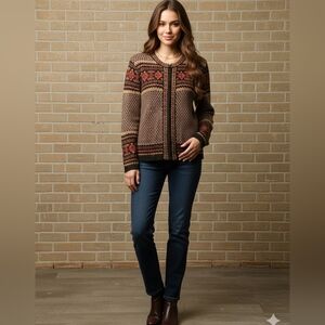 Vintage Deane & White Wool Knit Cardigan  Floral Pattern